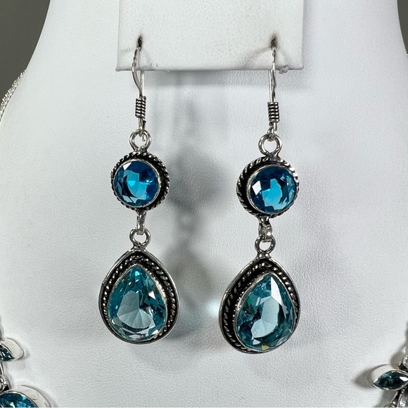 Turquoise Blue Topaz 925 Gemstone Necklace & Earrings - Picture 4 of 10